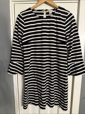 J.Crew Bell-Sleeve Striped Shift Dress Black White 100% Cotton Knit H1378 Size M